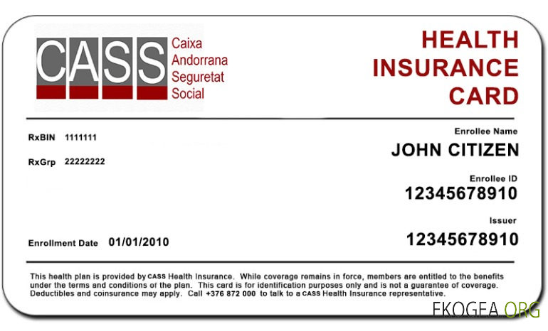 Carte d'assurance maladie CASS d'Andorre